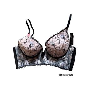 YOUMITA LACE FLORAL BALCONETTE LONGLINE BRA WOMEN COLOR BLACK SIZE 36 B